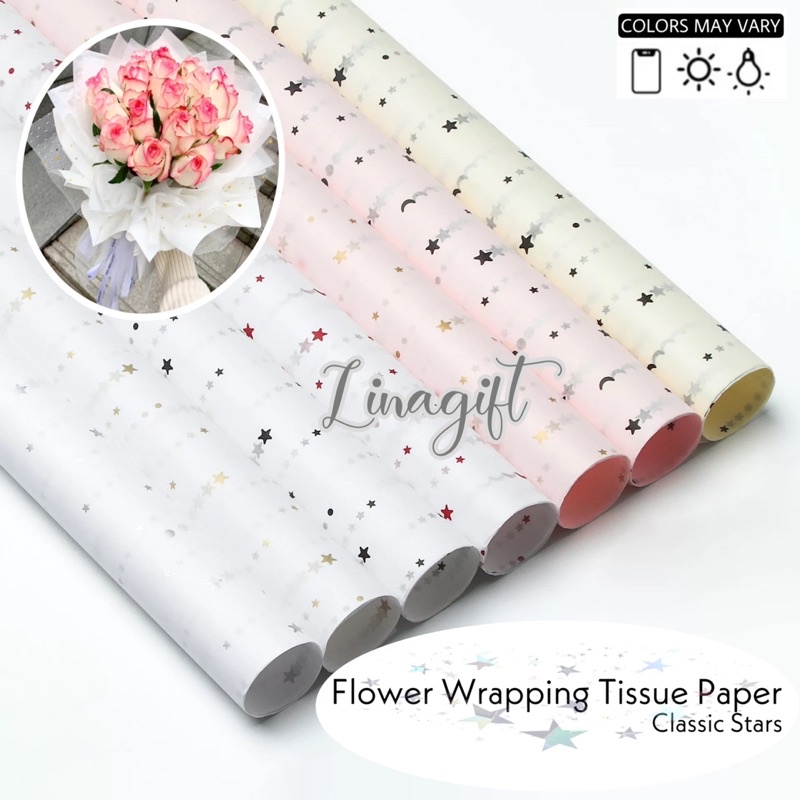 ( 5 Lembar ) CLASSIC STARS - FLOWER WRAPPING TISSUE PAPER / KERTAS TISU / BUKET BUNGA / KERTAS BUNGA