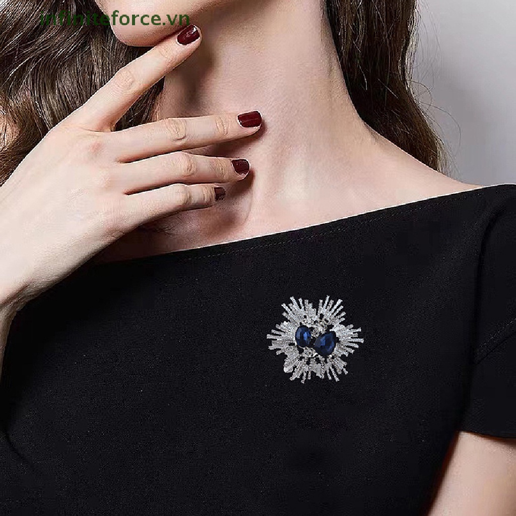 [INVN] Bros Bunga Retro Elegan Fashion Pin Kristal Biru Tua Untuk Wanita Pakaian Perhiasan Accessries [VN]
