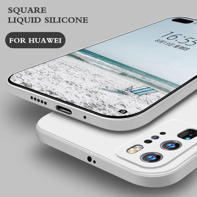 Untuk Huawei P50 P40 P30 P20 Pro Square Original Silikon Cair Lembut Casing Ponsel Shockproof Cover Untuk Huawei Mate40 30 20 Pro