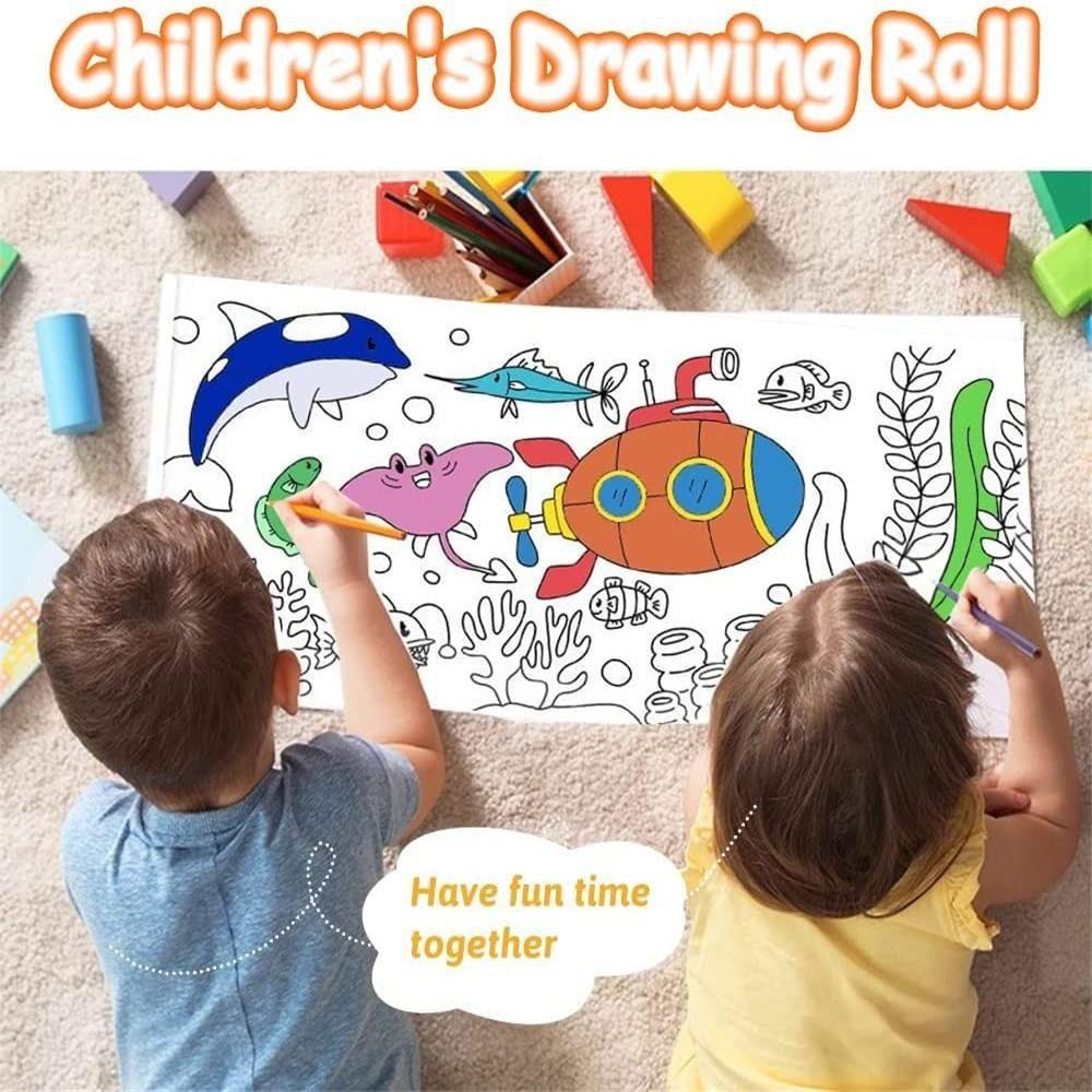 R-flower Children's Drawing Roll Daily Goods Theme DIY Painting Drawing Color Filling Paper Drawing &amp; Perlengkapan Seni Dengan 12warna Pensil