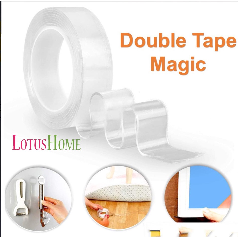 Double Tape Gel Isolasi Bening 2 Sisi Perekat Dinding Tembok Tanpa Bekas Selotip Ajaib Super Kuat Waterproof Reusable dobel tip