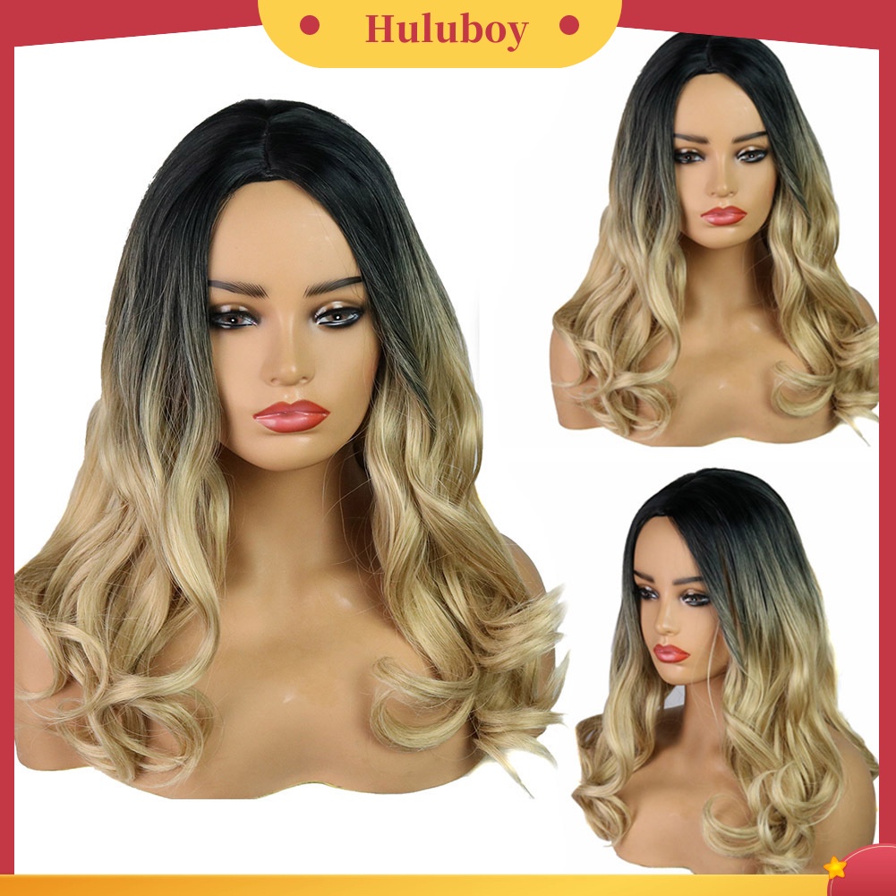 Rambut Palsu Model Panjang Keriting Warna Gradasi Blonde Untuk Wanita