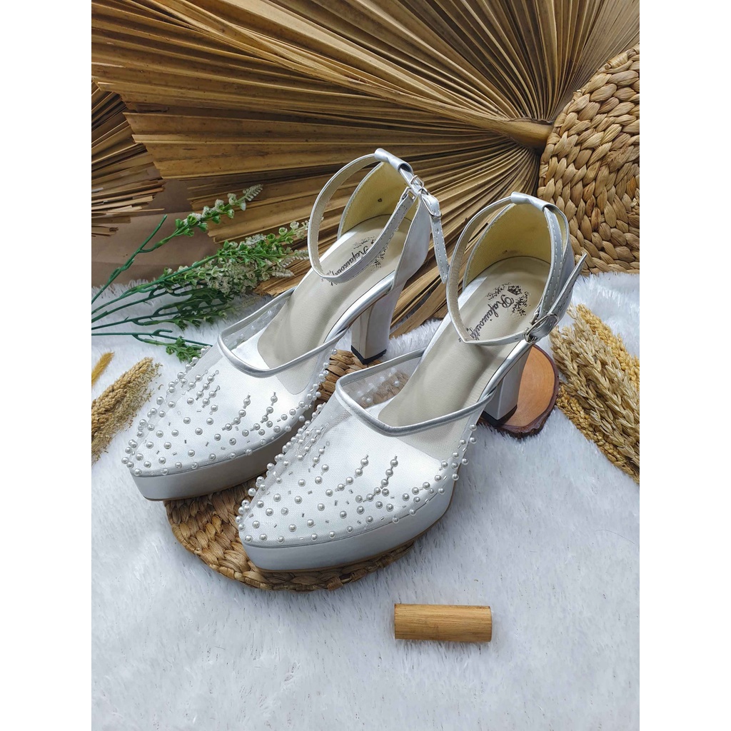 sepatu wanita wedding zee silver tali hak 10 cm