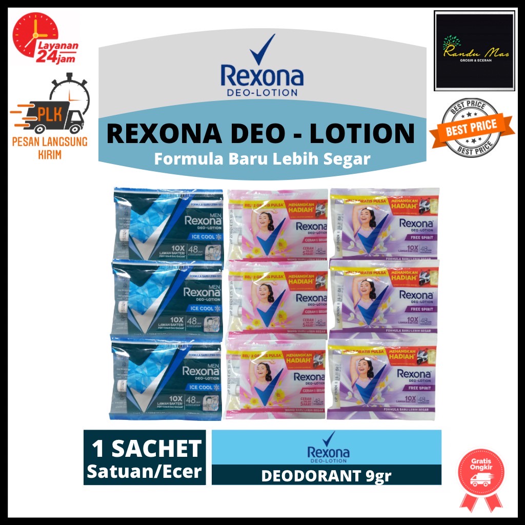 REXONA Deo Lotion Deodorant Sachet 9gr - Men Ice Cool | Free Spirit | Cerah &amp; Segar | Deodoran Original