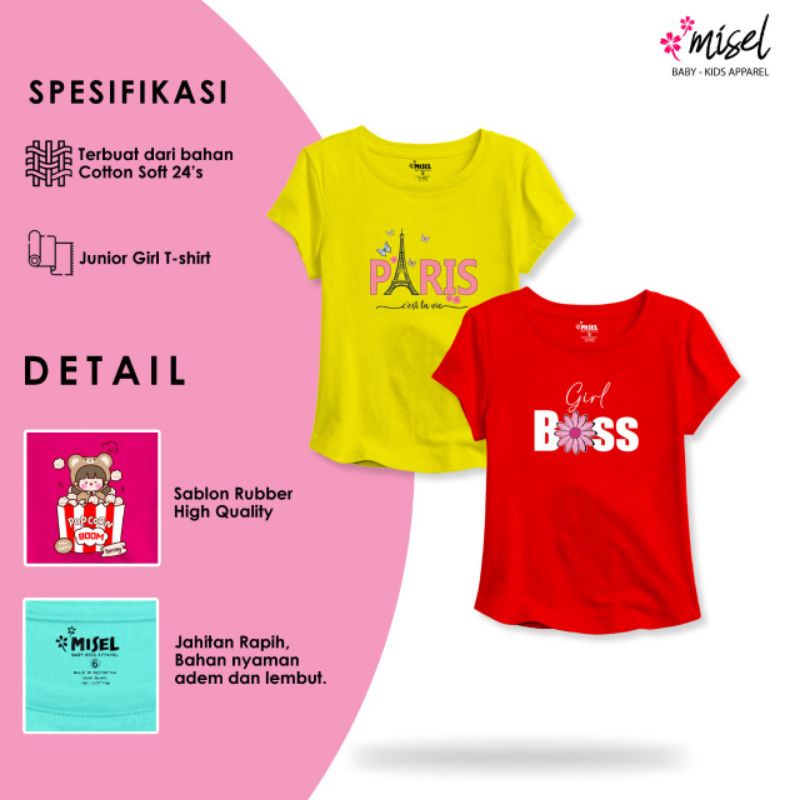 Baju Kaos Anak Perempuan Cewek Misel Junior Usia 5 - 12 Tahun