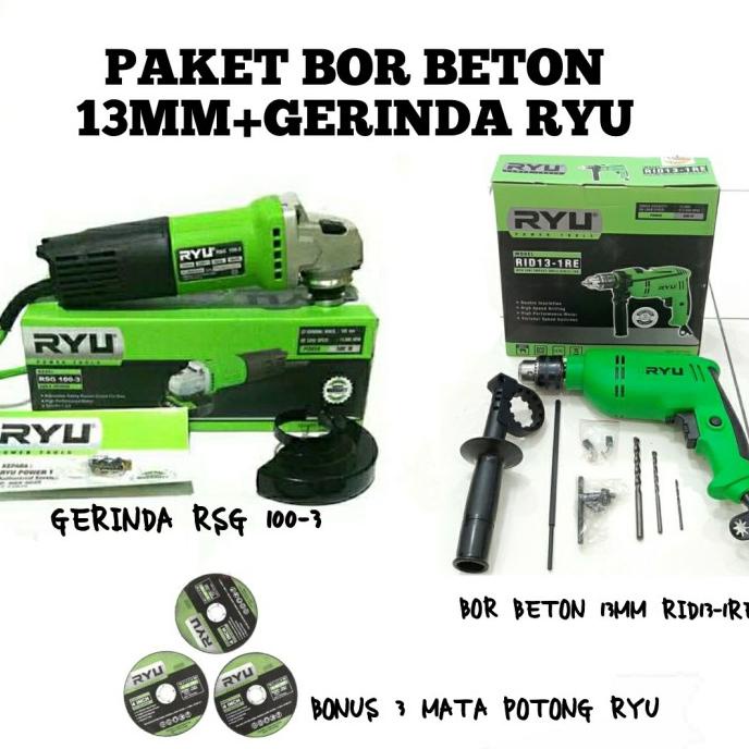 PAKET MESIN BOR 13MM +GERINDA TANGAN RYU