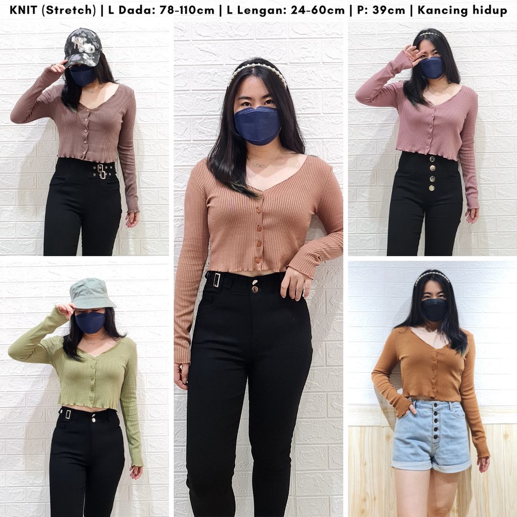 ready 4605 merve button knit long sleeves cardigan knit crop top