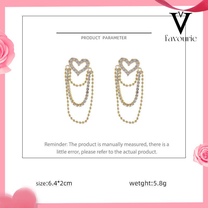 CODAnting rumbai Korea Rhinestone Berbentuk Hati Earrings Anting Tindik Perhiasan Wanita Fashion Murah Hadiah Perhiasan-FA