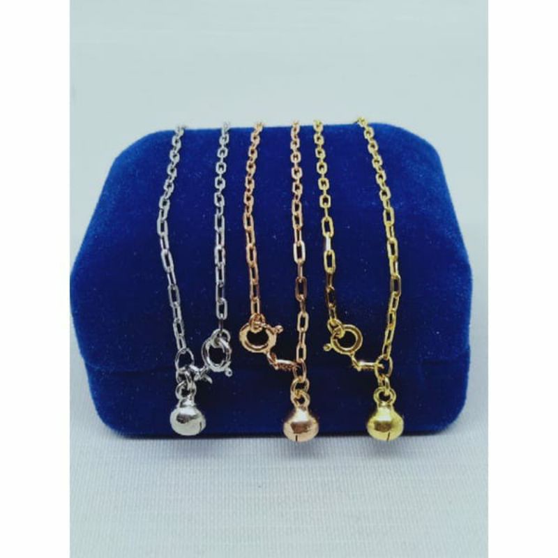 gelang perak asli silver 925 lapis emas/gelang kaki rantai mini paperclip+1bel/asli silver/fashion wanita