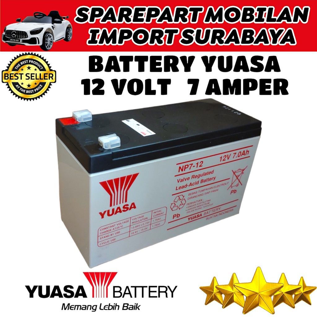 BATTERY VRLA ORIGINAL YUASA 12V 7AH NP7-12 ACCU KERING MOBIL AKI MAINAN ANAK SPRAYER HAMA EMERGENCY LAMP INVERTER DC