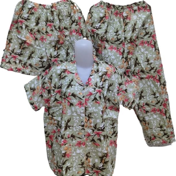 ISANNY PIYAMA SET 3IN1 SIZE XXL/KARAKTER 3IN1 JUMBO/BUNGA GISELLA/BAJU TIDUR DEWASA/READY STOCK