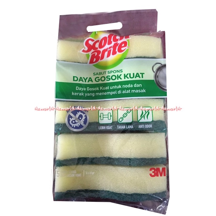 Scotch Brite Sabut Spons 3pcs Daya Gosok Kuat Isi 3spon Skotch Brait Sponge Sabut Cuci Piring Dish Washing Soap ScotchBrite Spon Sponges