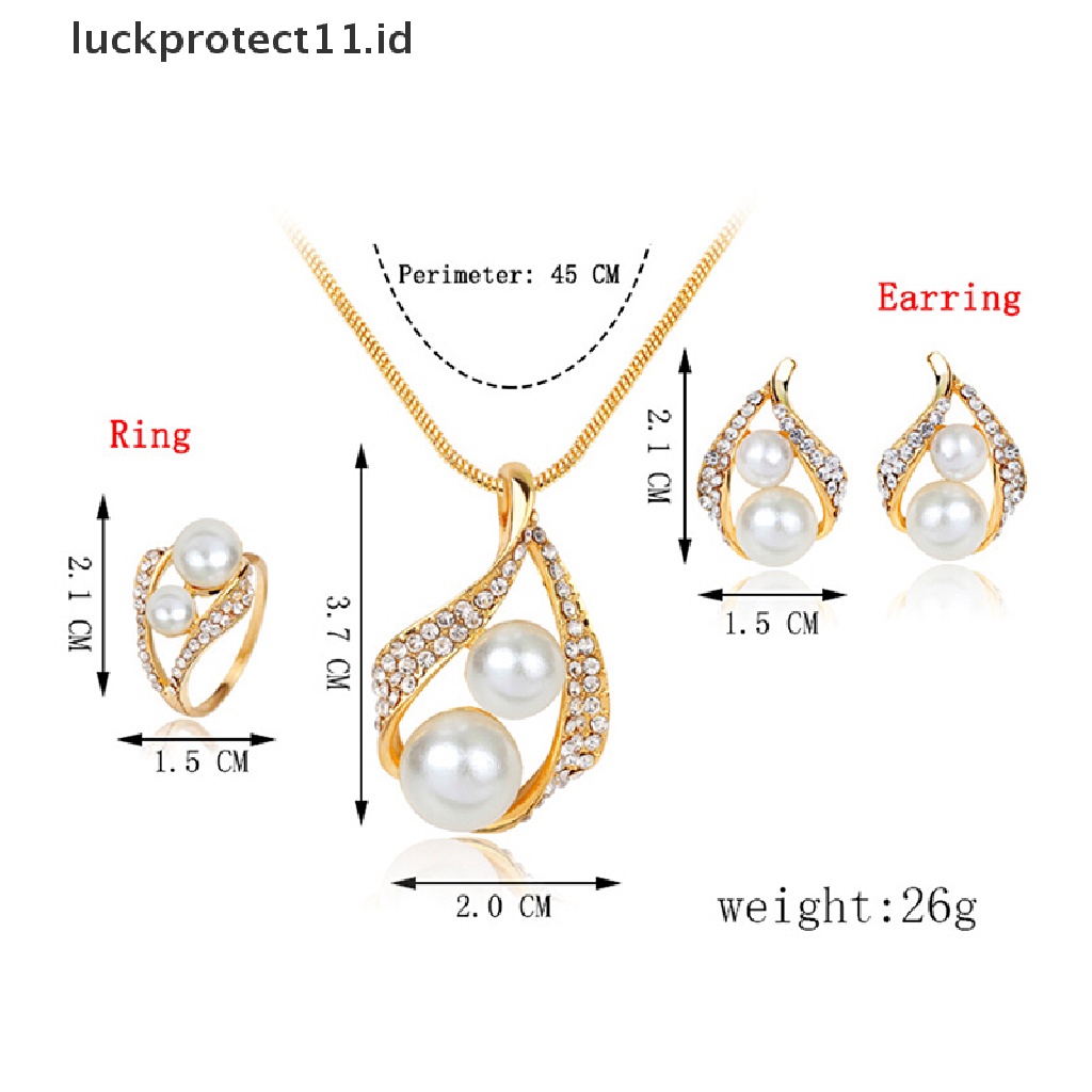 /Fashion Hot// Fashion// Set Perhiasan Pesta Pernikahan Pengantin Kristal Mutiara Kalung Anting Cincin.