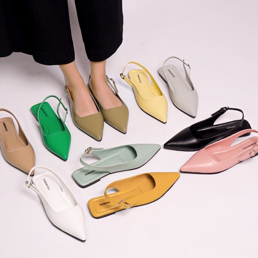 SARASARA YUK - Dunkenstock MIKHA Sepatu Sandal Wanita Flatshoes 1cm Size 36 - 40 Tidak Licin Flat Shoes untuk Kerja Kantoran Kuliah Casual Belleza 37 38 39 Warna White Putih Sara Sara Kekinian Premium Terbaru Shoes Ori Original Mall Official Store