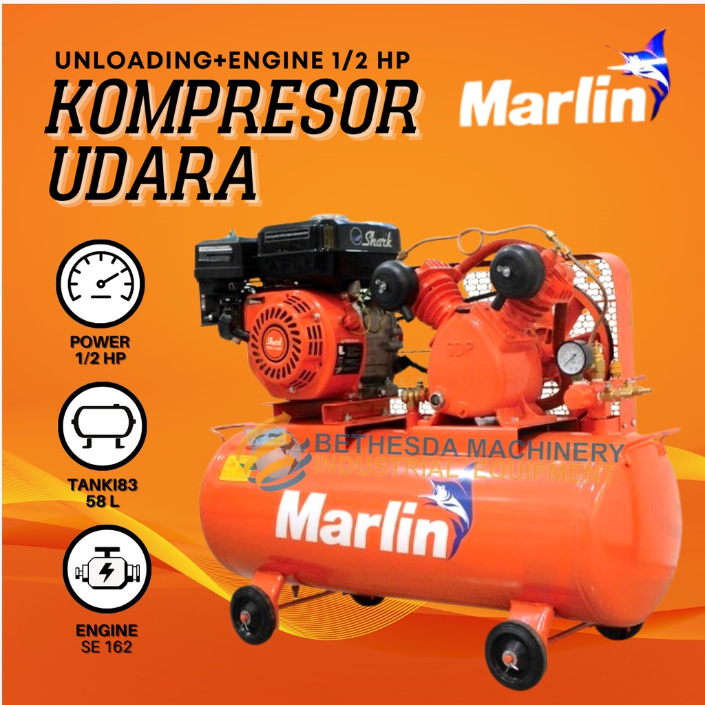 Kompresor Udara 1/2HP Marlin compressor engine bensin 1/2 HP