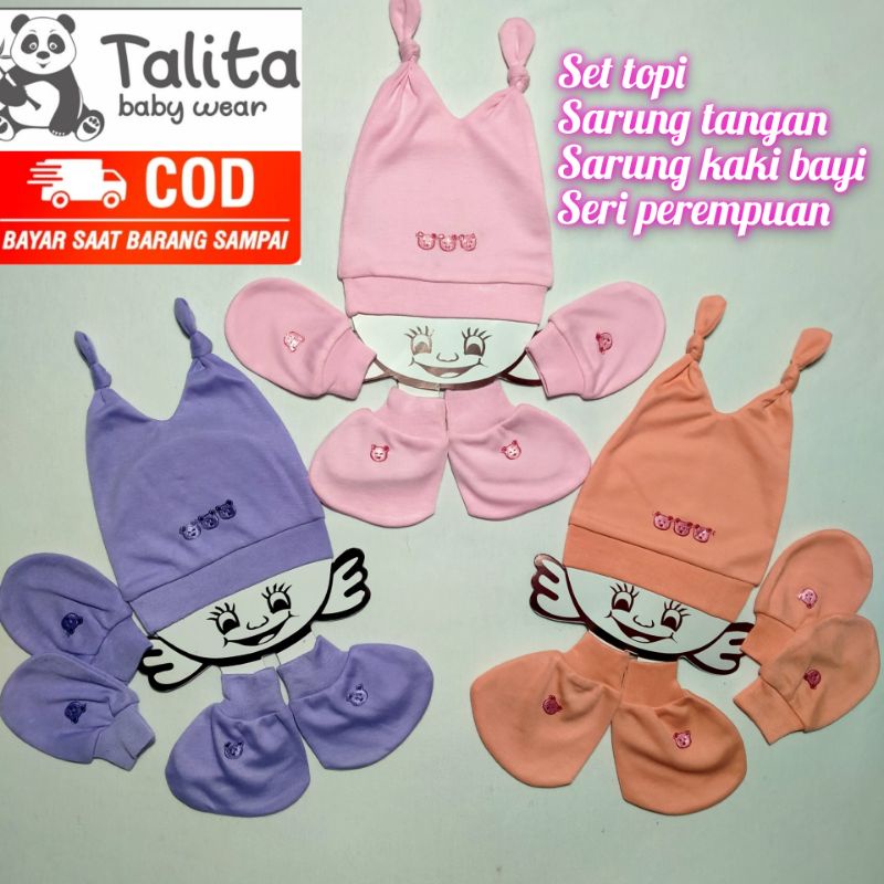 Talita Set Topi Sarung Tangan Dan Sarung Kaki Bayi Baru Lahir STK Newborn Girl Series