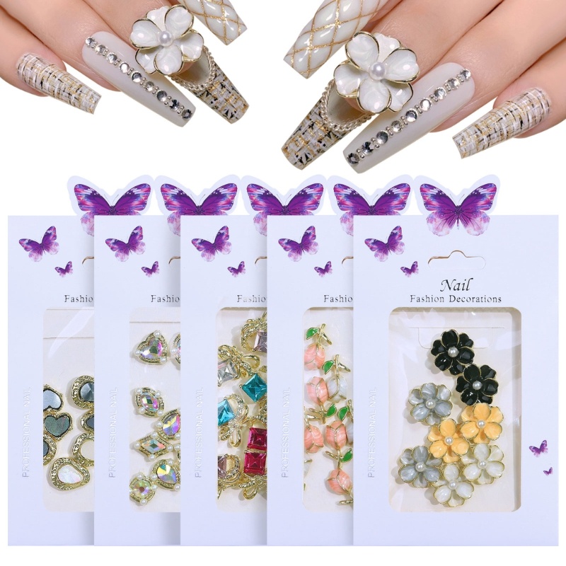 Siy 10Pcs set 3D Perhiasan Kuku Mewah Paduan Nail Art Berlian Imitasi Kristal Mengkilap Berlian Permata Untuk Dekorasi Kuku Cincin Anting