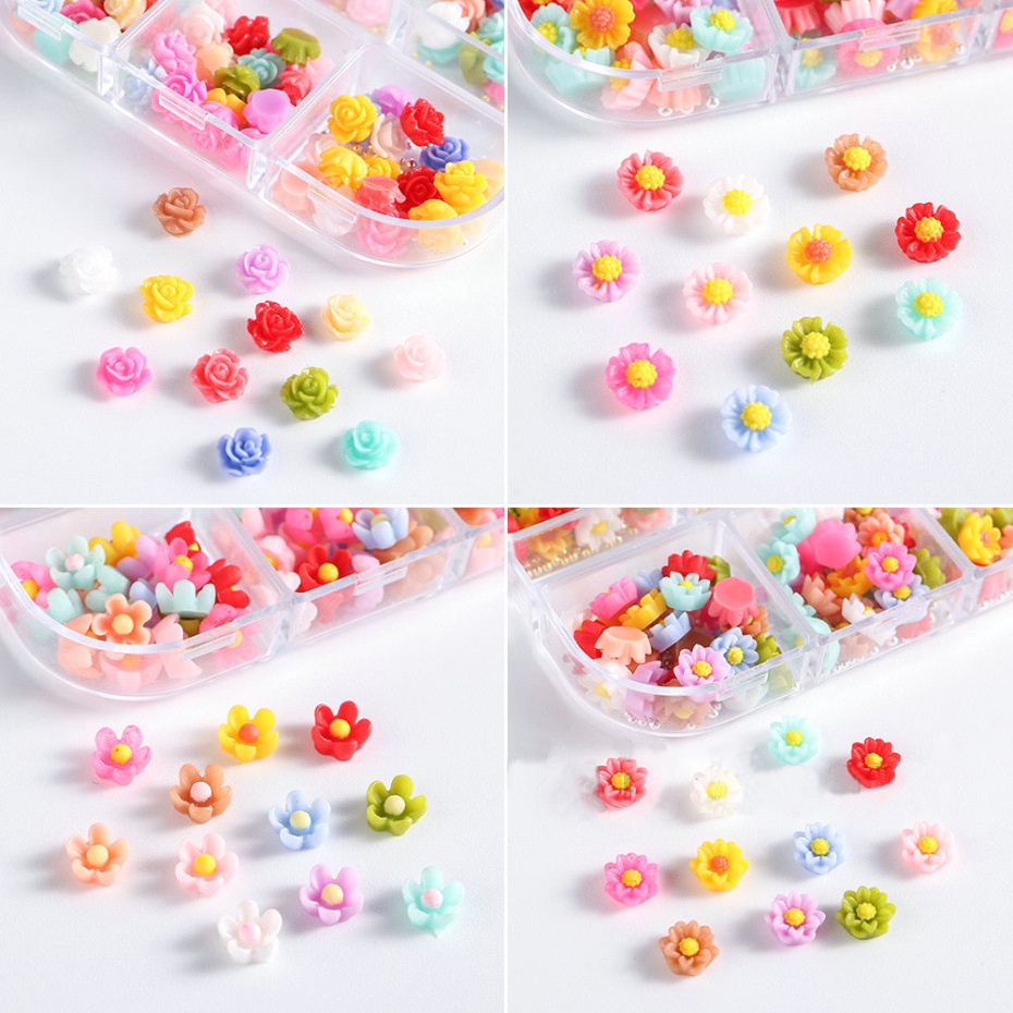 1 Kotak / Set Hiasan Kuku Bentuk Bunga Bahan Resin Untuk Aksesoris Nail Art Diy