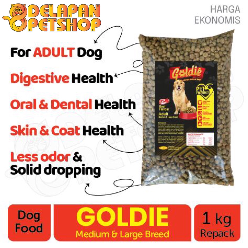 Makanan Anjing Goldie Dog Food 1 Kg for Adult Medium and Large Breed