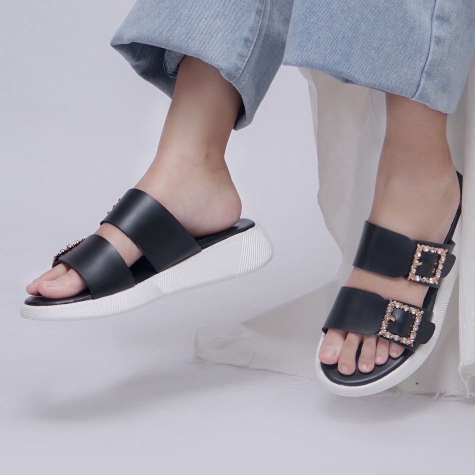 LAPEPA YUK - Dunkenstock JOA Sandal Wanita Tinggi 3cm Size 36 - 40 Selop Tidak Licin Sendal Beleza Wedges Slop Birken Dunkenstok Rumah Belezza 37 38 39 Warna Hitam Black Bellezza Kekinian Premium Terbaru Shoes Ori Original Mall Official Store