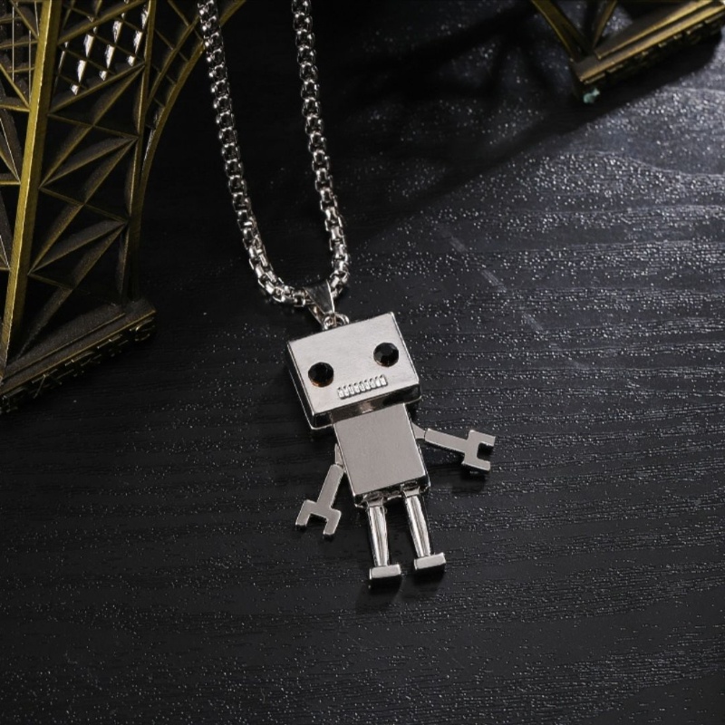 2022fashion Boneka Kalung Pria Dan Wanita Retro Robot Kalung Kepribadian Stainless Steel Sweater Rantai Hadiah Perhiasan