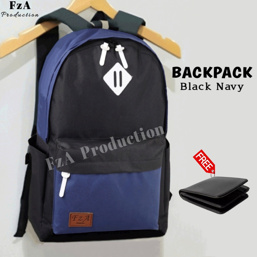 Tas Ransel Punggung Distro Casual Pria Wanita / Tas Ransel Laptop Original - FzA FREE Dompet