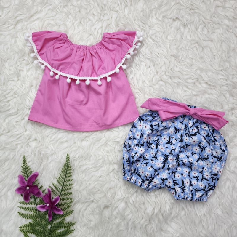 baju bayi perempuan Set celana pompom