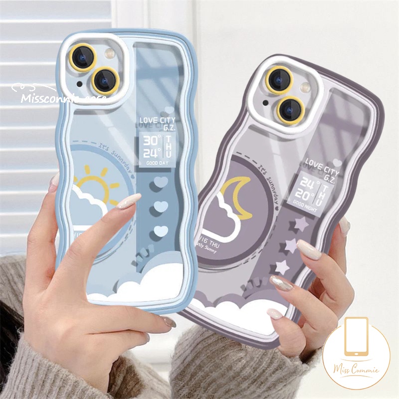 Case Pasangan Untuk Realme C55 C53 9 10 8i C30 9i 9 Pro+7i C33 C35 C12 C15 C3 C25 C25s C21Y C25Y 6i 5i 8 5 8Pro 7 C1 C20A C20 C11 Love City Day Night Ramalan Cuaca Bergelombang Casing Edge