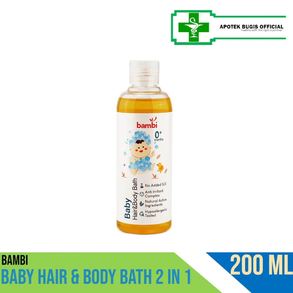 Bambi Baby Hair &amp; Body Bath 2 in 1 200ml | Sabun dan Shampoo Untuk Kulit Bayi Normal - Sensitif | PH Balance