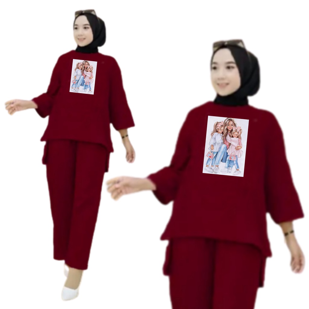 Setelan Kaos Wanita Dewasa Oversize Ld 130 cm Terbaru 2023 Viral Gambar DTF Bahan Kaos Babyterry Tangan 3/4 dan Celana Panjang One Set Wanita Dewasa Jumbo Kekinian Atasan Baju Wanita Dewasa Big Size Stelan Baju Wanita Santai Cewek MOMMY