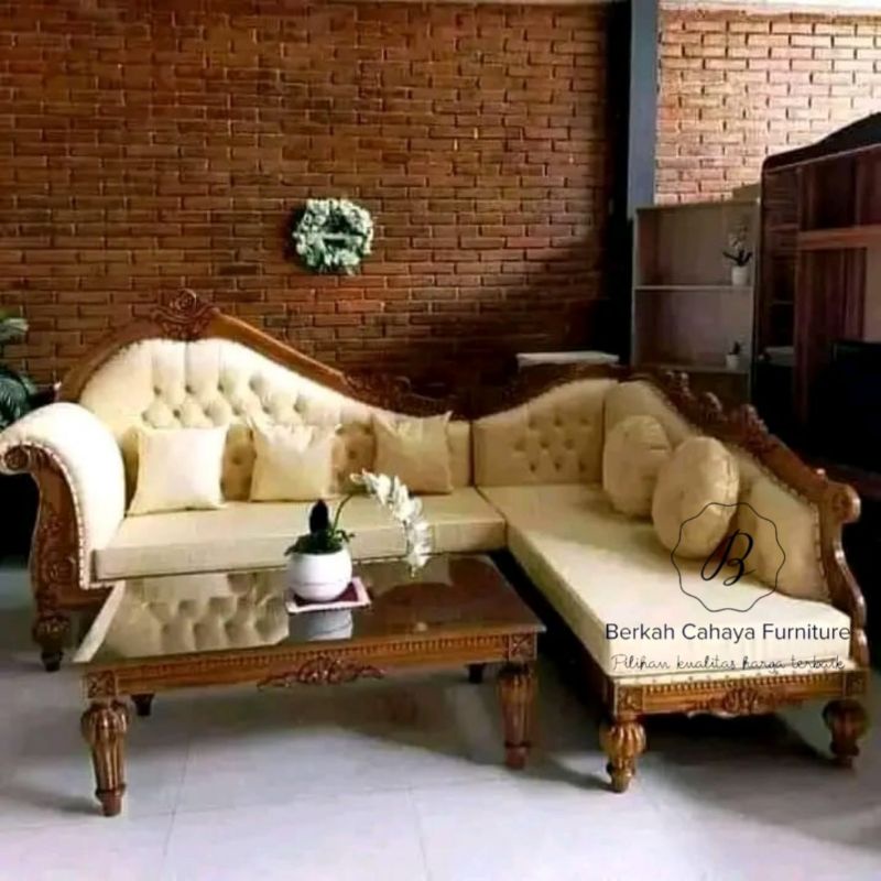 kursi tamu sofa L jati ukir jepara