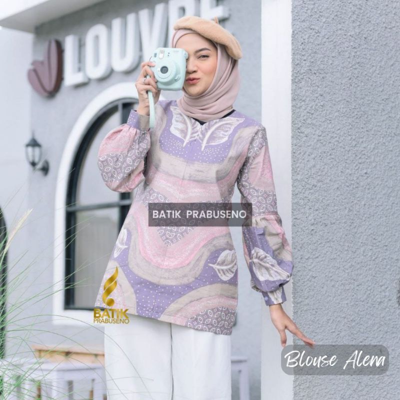 Blouse Batik Wanita Motif ALENA Lengan Panjang Original Kemeja Atasan Elegan Kekinian Terbaru Jumbo 