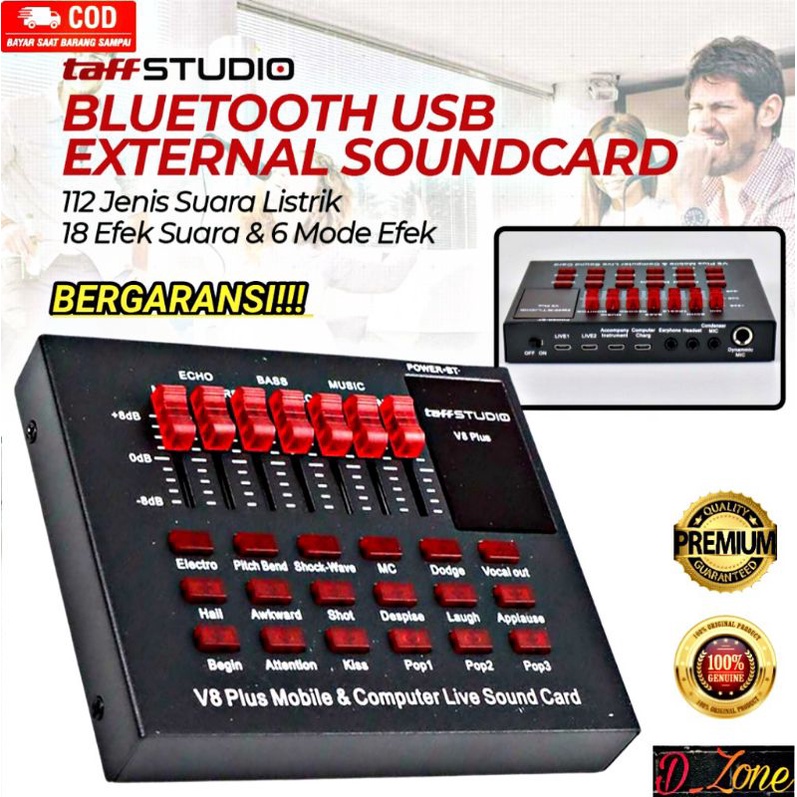 ORIGINAL TaffSTUDIO Mixer Bluetooth USB External Soundcard Live Mic Headset V8 Plus