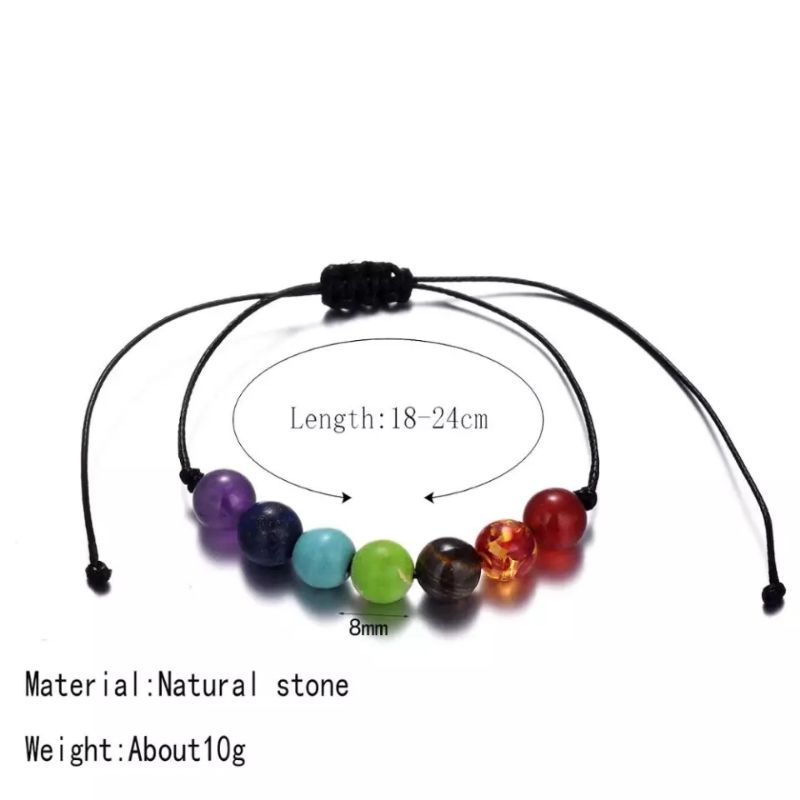 Gelang Tali Simple Batu Alam 7 Chakra Healing Balance Yoga - Pria - Wanita