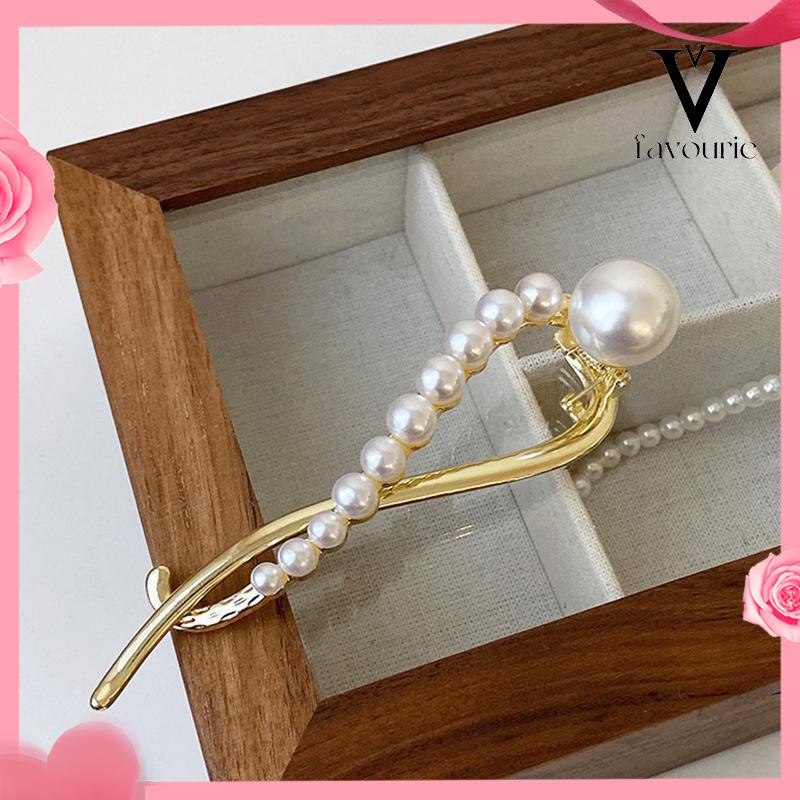 CODRetro Pearl Hairpin Elegan Alloy Jepit Rambut Claw Aksesori Rambut Fashion Wanita-FA