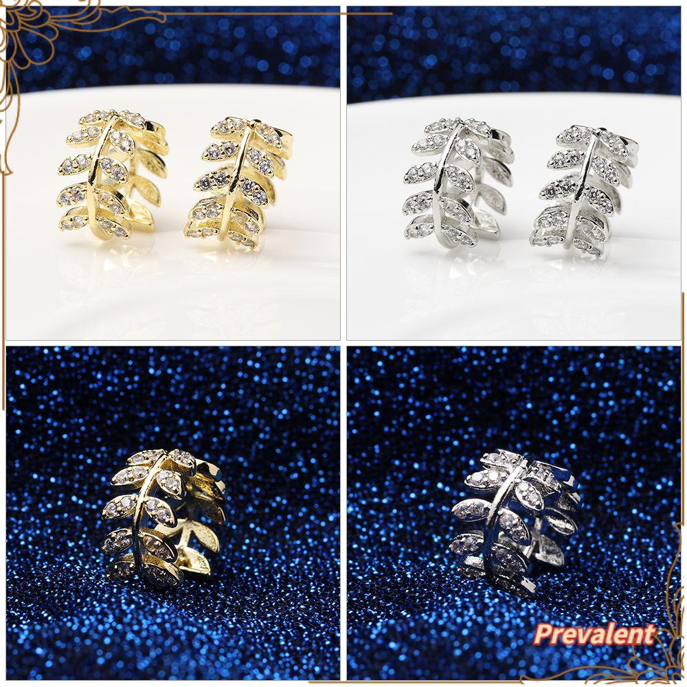 Preva Anting Kristal Zirkon Anting Pesta Hadiah Perhiasan Aksesoris Daun Retro