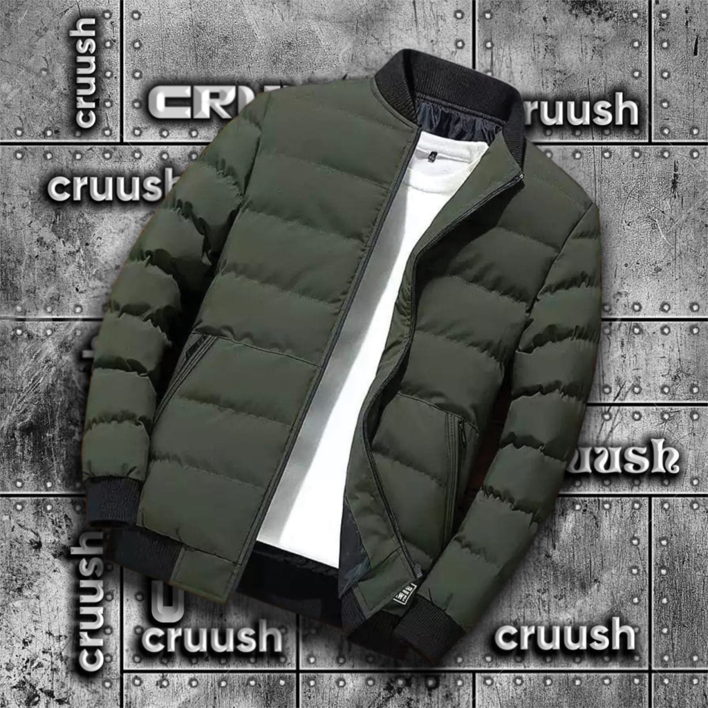 JAKET PUFFER CRUUSH HIJAU ARMY / JAKET PARASUT PRIA DAN WANITA - JAKET MOTOR JAKET MUSIM DINGIN JAKET PUFFER TERLARIS / JAKET BULU ANGSA /JAKET PUFFER TEBAL HANGAT