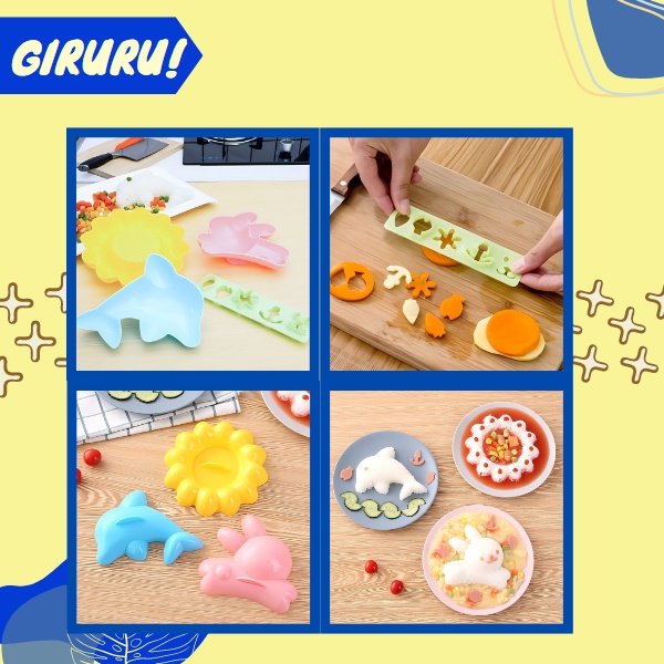 Cetakan Nasi Bento Bentuk Kartun Kelinci Lumba-Lumba Untuk Membuat Sushi Onigiri / Cetakan Bento Karakter Set 4 in 1 / Fancy Rice Mold