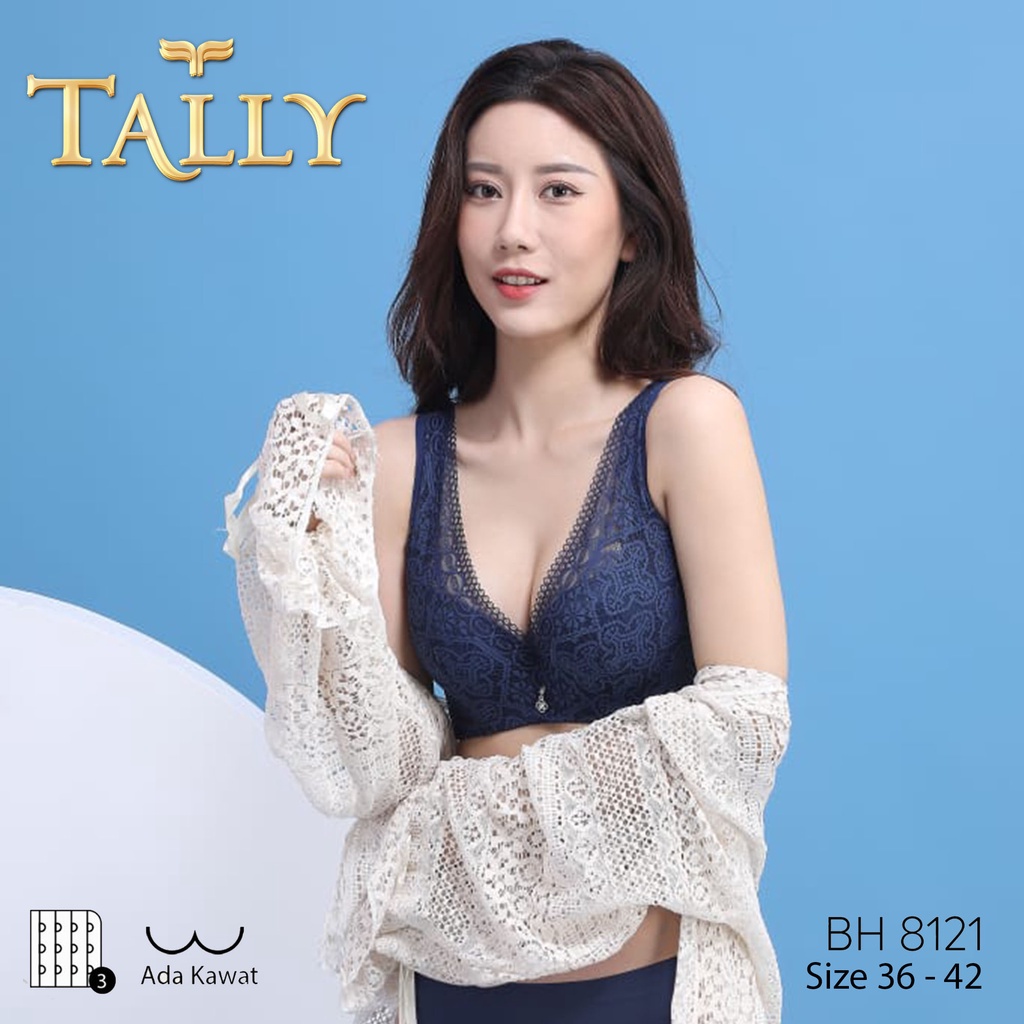 NEW BH BRA 8121 TALLY - TALLY Bra Sultan Ada Kawat Bahan Brokat Busa Tipis Cup D Kait 4 Bra Penekan lemak BH 8121 -ARA98STORE