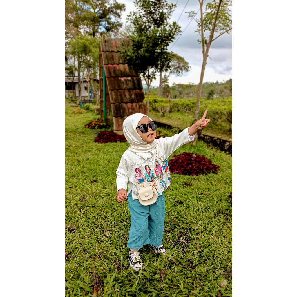 Zahra Setelan Anak Perempuan Marzia Crop Bahan Crinkle | Pakaian Anak Terlaris Umur 1 - 7  Tahun