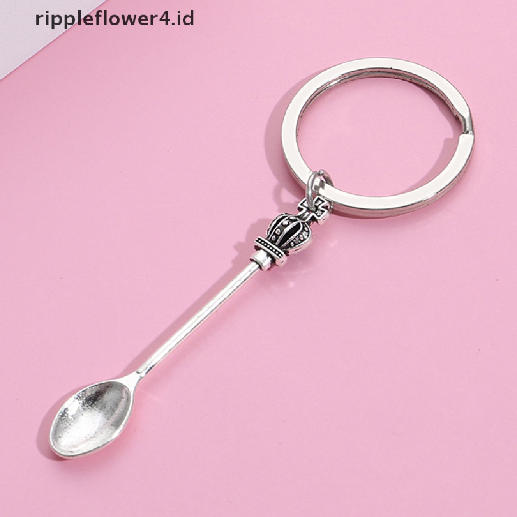 {rippleflower4.id} 30mm Gantungan Kunci DIY Logam Holder Rantai Vintage Dapur Sendok Mahkota Liontin~