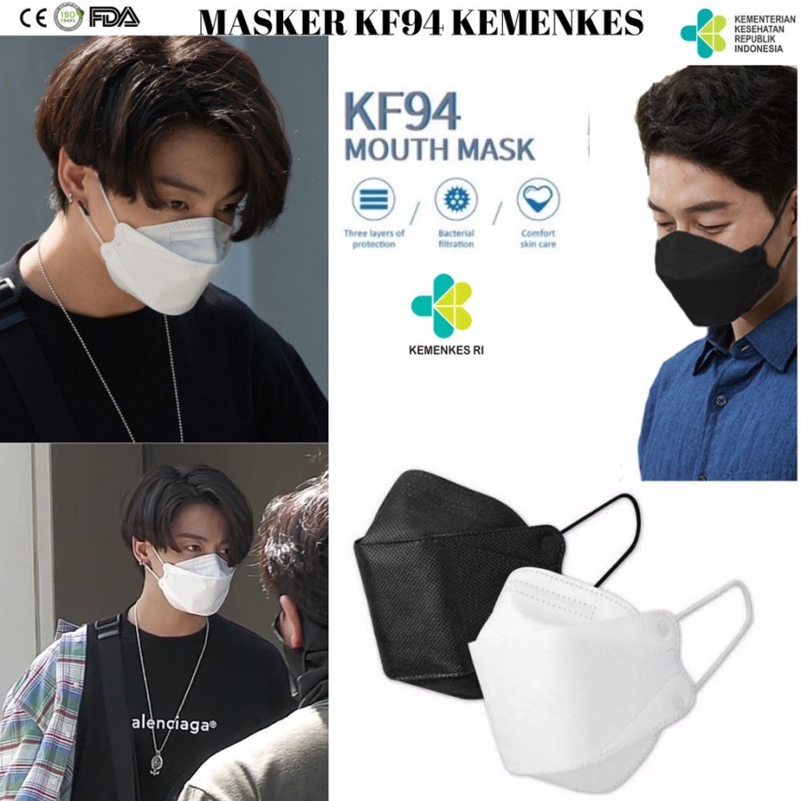 Masker Kf94 4Ply 4 ply korea Evo Plusmed Convex 4D Hitam Putih 10pcs