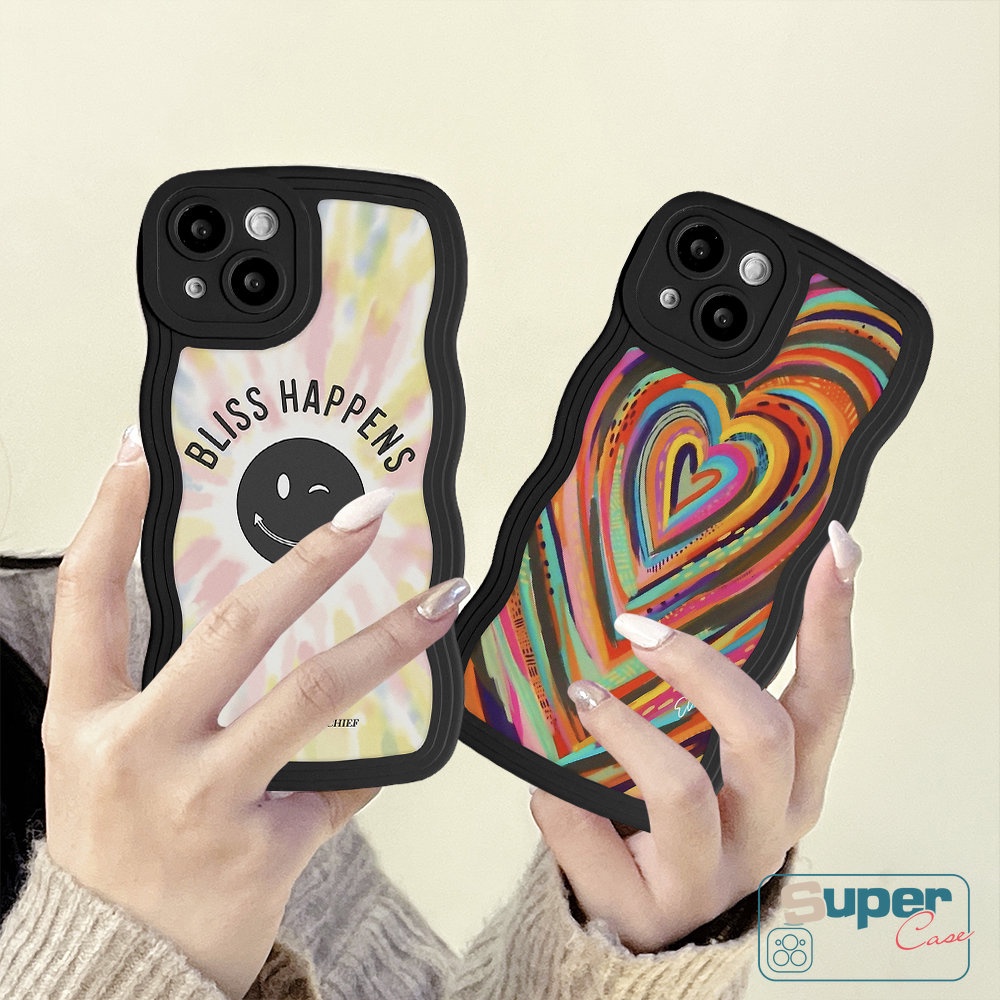 Case Untuk Realme C33 C55 C30 C35 C15 C25s C12 C25Y C25 C21Y C11 9i 8i 8 8pro 9 5 6i 5i 9pro+7 7i C3 C1 C20A C20 Gradasi Warna Warni Love Hati Rainbow Lucu Smiley Lembut Bergelombang Edge Case