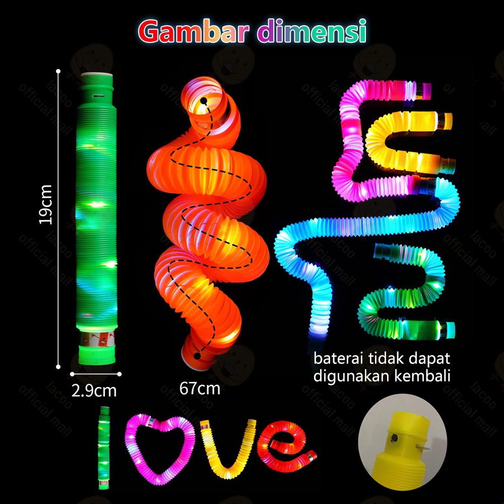 Lacoo Mainan viral light up pop tubes fidget toys Pop pipes led Mainan pipa anak lampu led Mainan lampu stick pipa selang