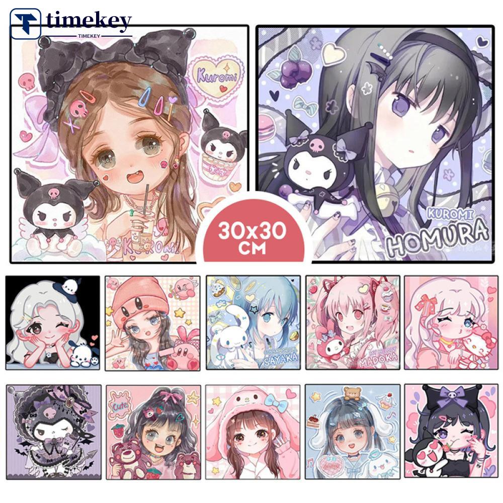 Timekey 30*30cm/40*40cm DIY Berlian Lukisan Kit Kuromi Dan Gadis Mosaik Gambar Kerajinan Seni Hobi Pixel Lukisan Dekorasi Rumah C7O5