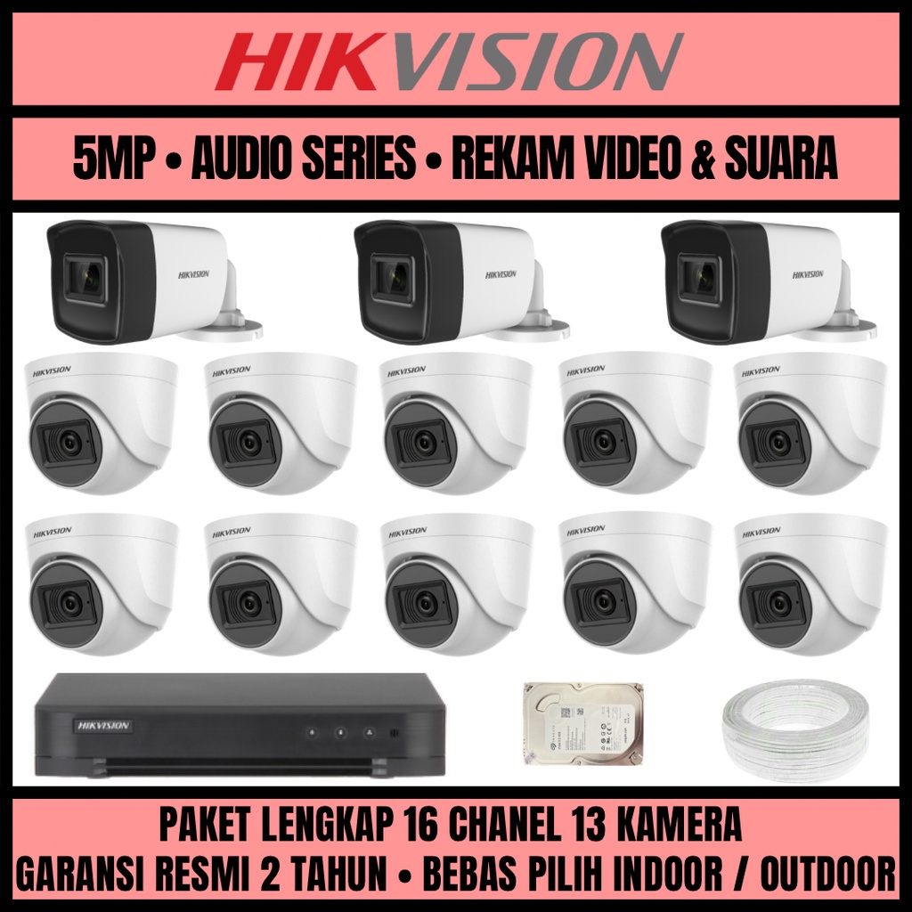 PAKET CCTV HIKVISION 3K 5MP 16 CHANNEL 13 CAMERA KAMERA CCTV TURBO HD