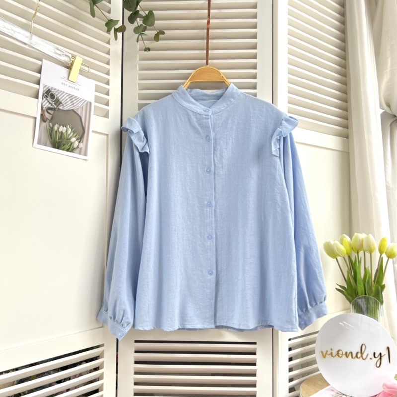 kemeja linen oversize Atasan wanita hijab terlaris / Blouse Wanita E22 blouse basic