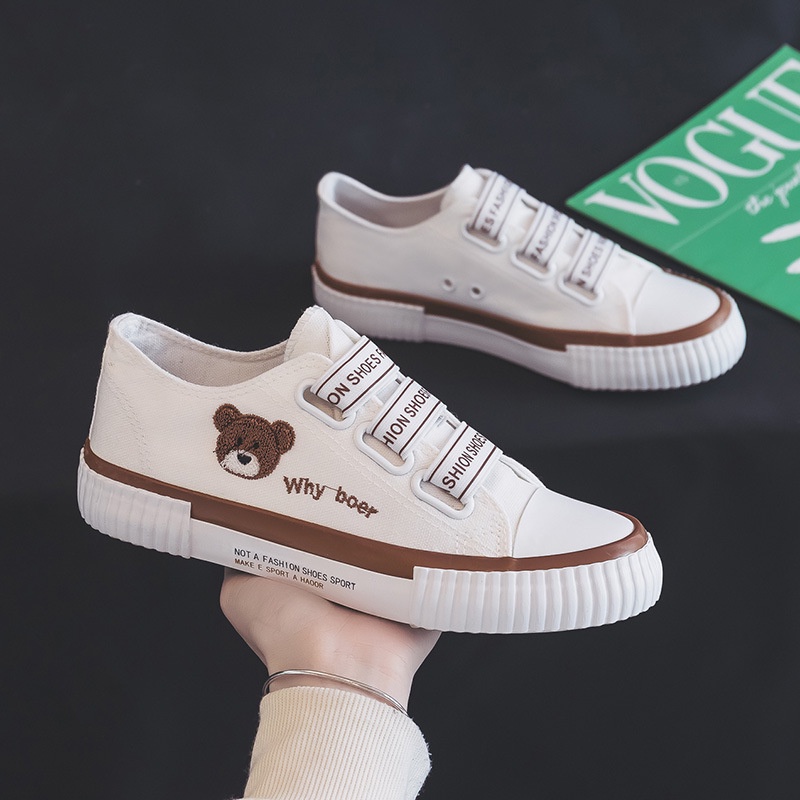 SW102 Sepatu Sneakers Beruang Teddy Bear Import Wanita Korea Fashion Kanvas Sport Shoes COD Original