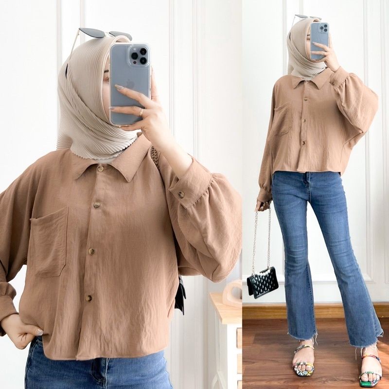 4s Grosir Solo || MALVINA KEMEJA CROP TOP ATASAN WANITA CRINKLE AIRFLOW