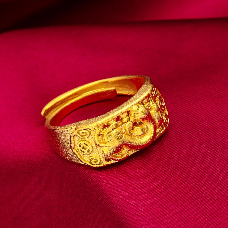 Goldkingdom Perhiasan Fashion Emas Asli Kadar 375 Bangkok Aksesoris Ready Stock Pria Berlapis Kylin PI Xiu Cincin Sederhana Dan Kaya Bawa Kekayaan